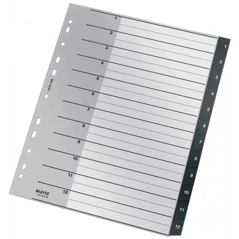 Leitz Recycle Index, perdirbtas, PP, ypač platus, skaitmeninis skirtukų indeksas, juoda/balta, portretinė, A4 Maxi, 160 g/m²