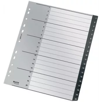 Leitz Recycle Index, PP, ypač platus, skaitmeninis skirtukų indeksas, polipropilenas (PP), juoda, balta, A4 Maxi, 160 g/m², 238 mm