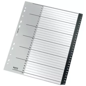 Leitz Recycle Index, PP, itin plati, skaitmeniniai skirtukai, polipropilenas (PP), juoda, balta, vertikali, A4 Maxi, 160 g/m²