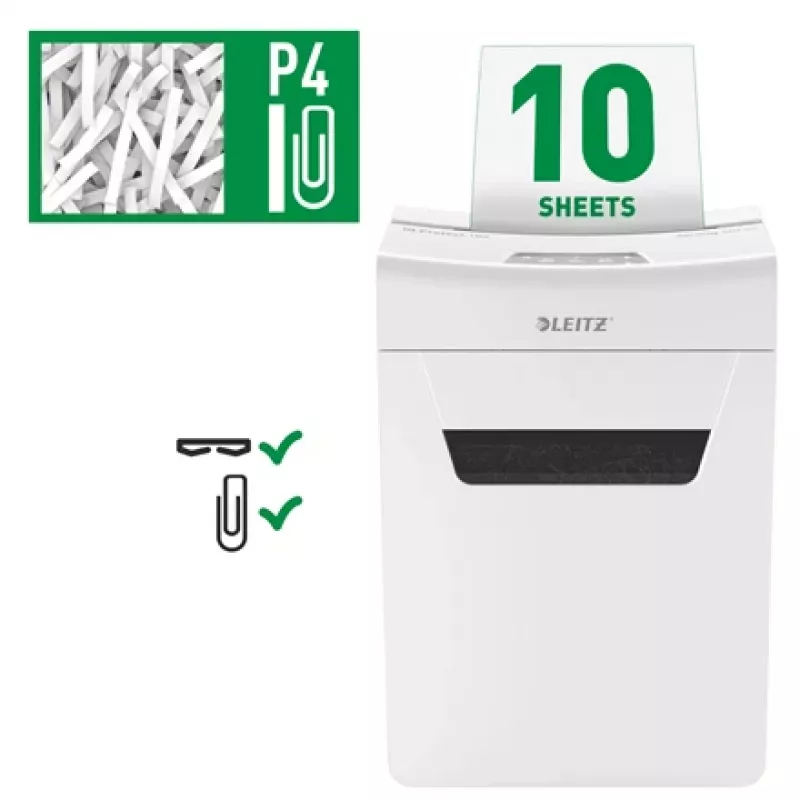 Leitz IQ Protect Premium popieriaus smulkintuvas 10X P4, 4 x 40 mm, 18 l, 150 lapų, 55 dB, jutiklinis, 10 lapų