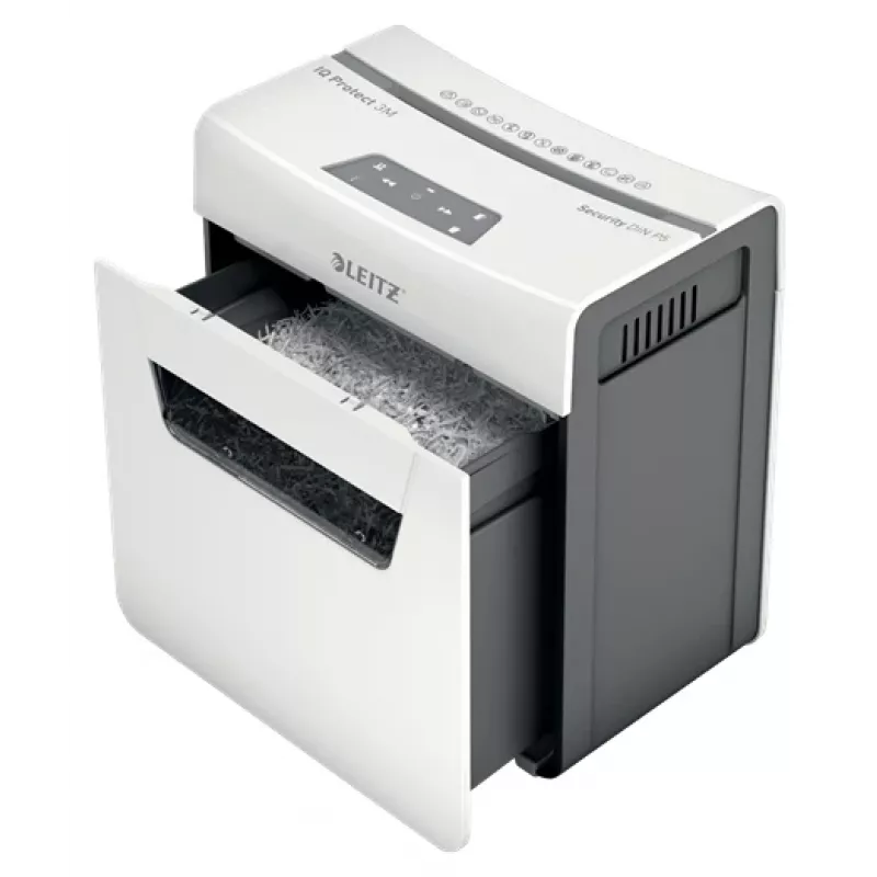 Leitz IQ Protect Premium popieriaus smulkintuvas 3M P5, mikro smulkinimas, 2 x 15 mm, 10 L, 3 lapai, 55 dB, jutiklinis valdymas