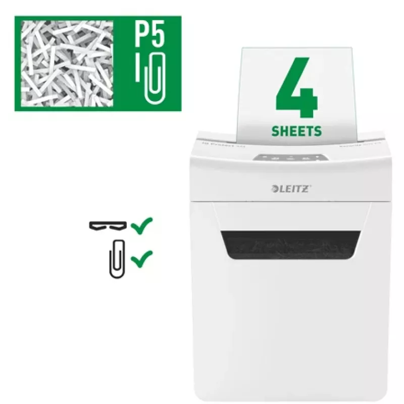Smulkintuvas Leitz IQ Protect Premium 4M P5, mikro pjūvis, 2x15 mm, 14 L, 150 lapų, 55 dB, jutiklinis valdymas