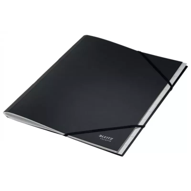 Leitz Recycle Card Divider Book – A4 segtuvas iš kartono, Signature folder, juodos matinės spalvos, su elastine juostele