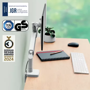 Leitz Ergo Space Saving Vieno Monitorio Laikiklis, Tvirtinimas Spaustuvu / Angoje, 9 kg, 43,2 cm (17 col.), 81,3 cm (32 col.), 100 x 100 mm, Pilka