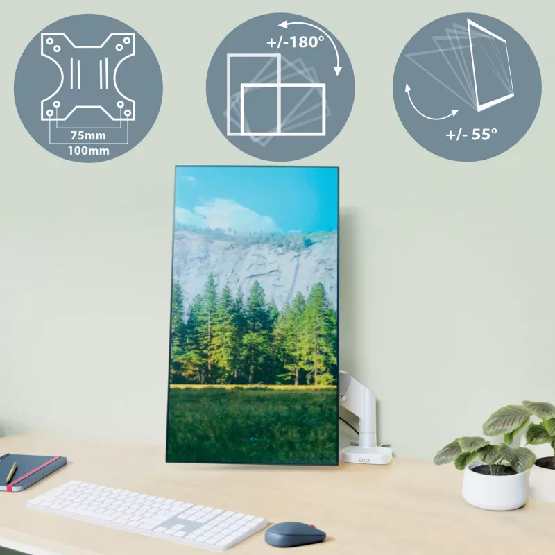 Leitz Ergo Space Saving Vieno Monitorio Laikiklis, Tvirtinimas Spaustuvu / Angoje, 9 kg, 43,2 cm (17 col.), 81,3 cm (32 col.), 100 x 100 mm, Pilka