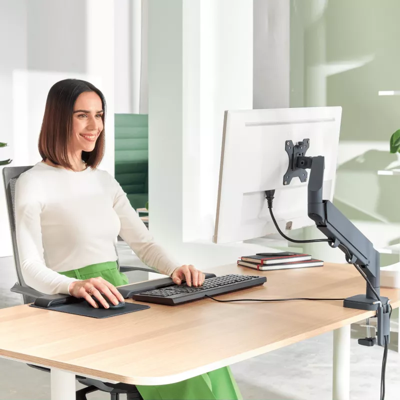 Leitz Ergo Space Saving vieno monitoriaus laikiklis, 9 kg, 43,2 cm (17 col.), 81,3 cm (32 col.), 75 x 100 mm, aukščio reguliavimas, pilka