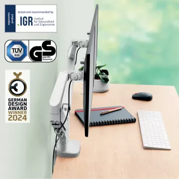 Leitz Ergo Space Saving dvikompiuterinė monitorių rankena, spaustuvas/veržlė, 18 kg, 43,2 cm (17 col.), 81,3 cm (32 col.), 100 x 100 mm, pilka