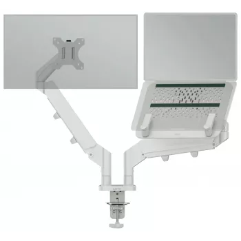 Leitz Ergo Space Saving dviejų monitorių ir nešiojamojo kompiuterio laikiklis, spaustuvas/laidas, 9 kg, 33 cm (13 col.), 81,3 cm (32 col.), 100 x 100 mm, pilka