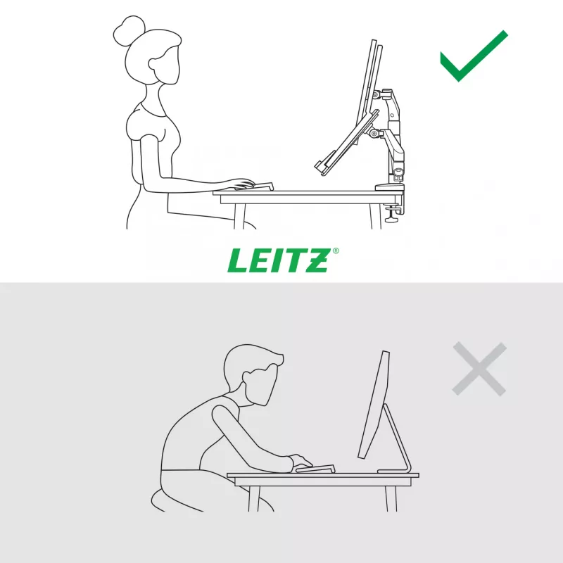 Leitz Ergo Space Saving dviejų monitorių ir nešiojamojo kompiuterio laikiklis, spaustuvas/laidas, 9 kg, 33 cm (13 col.), 81,3 cm (32 col.), 100 x 100 mm, pilka
