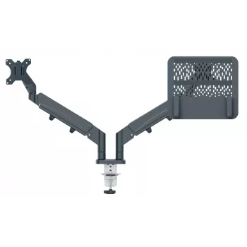 Leitz Ergo Space Saving dviejų monitorių ir nešiojamojo kompiuterio laikiklis, spaustuvas/varžtas, 18 kg, 43,2 cm (17 colių), 81,3 cm (32 coliai), 100 x 100 mm, tamsiai pilkas