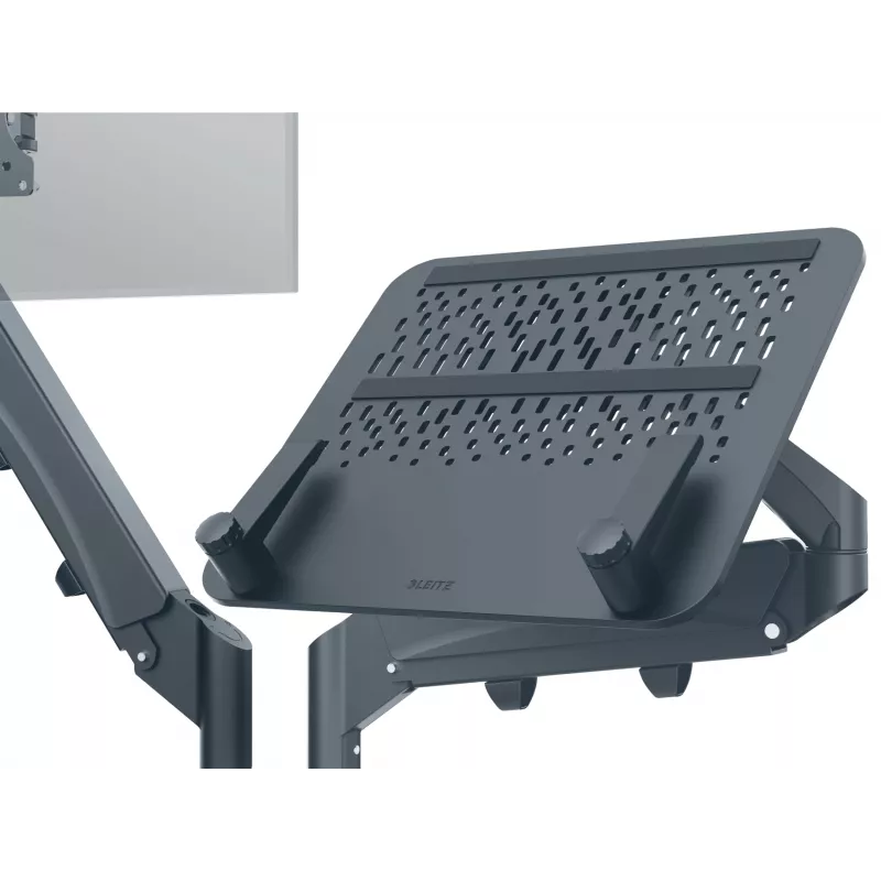 Leitz Ergo Space Saving dviejų monitorių ir nešiojamojo kompiuterio laikiklis, spaustuvas/varžtas, 18 kg, 43,2 cm (17 colių), 81,3 cm (32 coliai), 100 x 100 mm, tamsiai pilkas