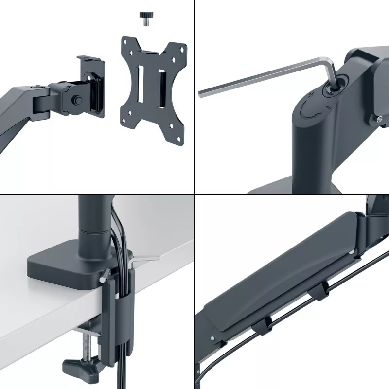 Leitz Ergo Space Saving dviejų monitorių ir nešiojamojo kompiuterio laikiklis, spaustuvas/varžtas, 18 kg, 43,2 cm (17 colių), 81,3 cm (32 coliai), 100 x 100 mm, tamsiai pilkas