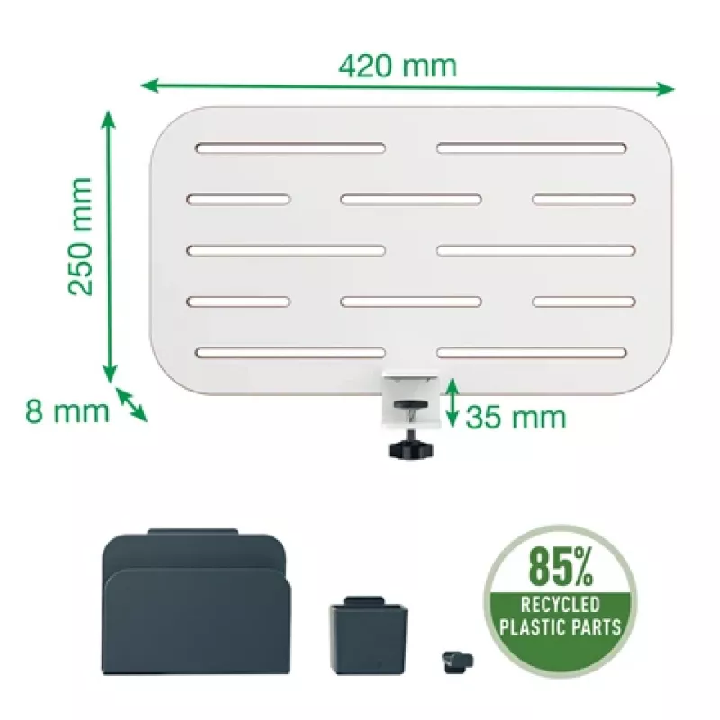 Stalinis vertikalus organizatorius Leitz Ergo Small Pegboard, 42x25 cm, MDF, perdirbtas plastikas, guma, baltas, spaustuvinis montavimas