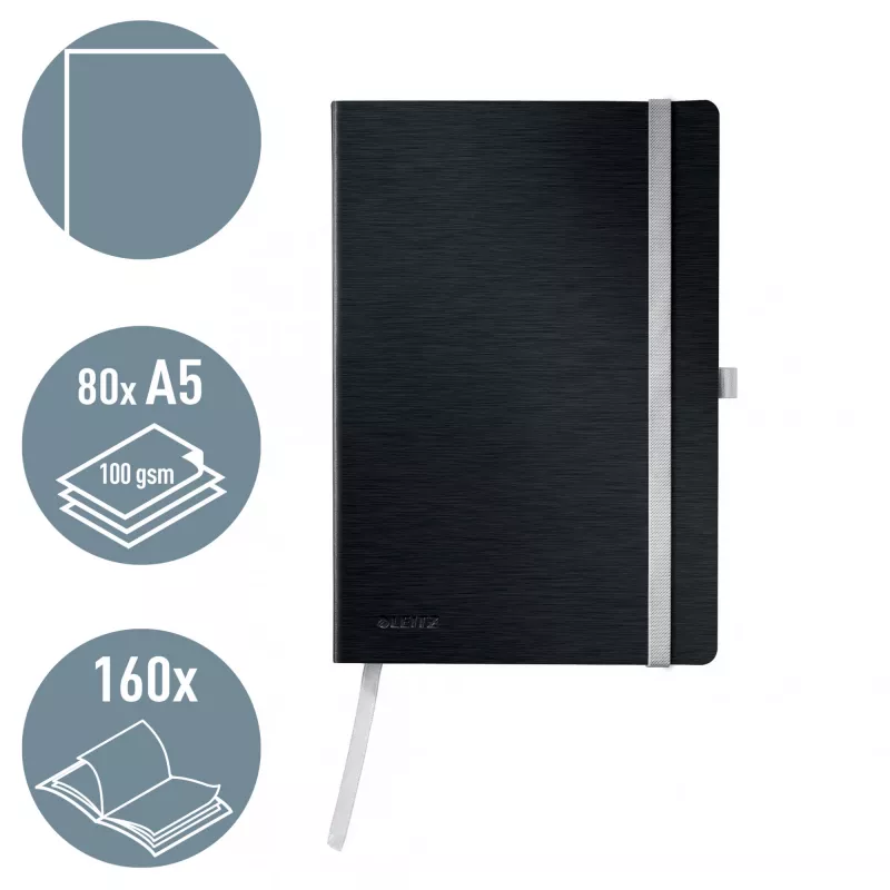 Leitz Style sąsiuvinis A5 tuščias minkštu viršeliu, Monochromatic, Juoda, A5, 80 lapų, 100 g/m², Minkštas viršelis