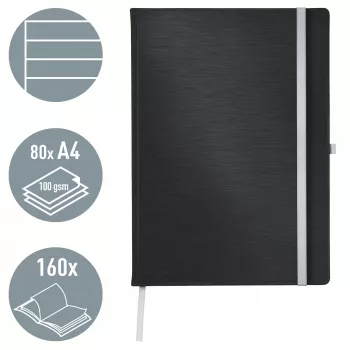 Leitz Style A4 linijinis sąsiuvinis kietu viršeliu, juodas, 80 lapų, 100 g/m²