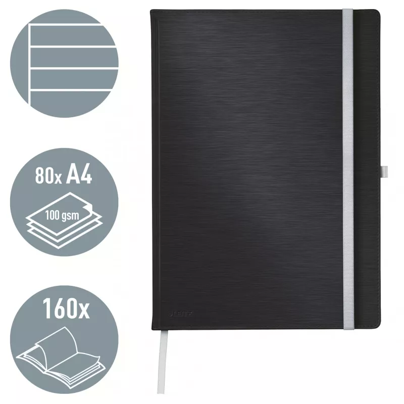 Leitz Style A4 linijinis sąsiuvinis kietu viršeliu, juodas, 80 lapų, 100 g/m²