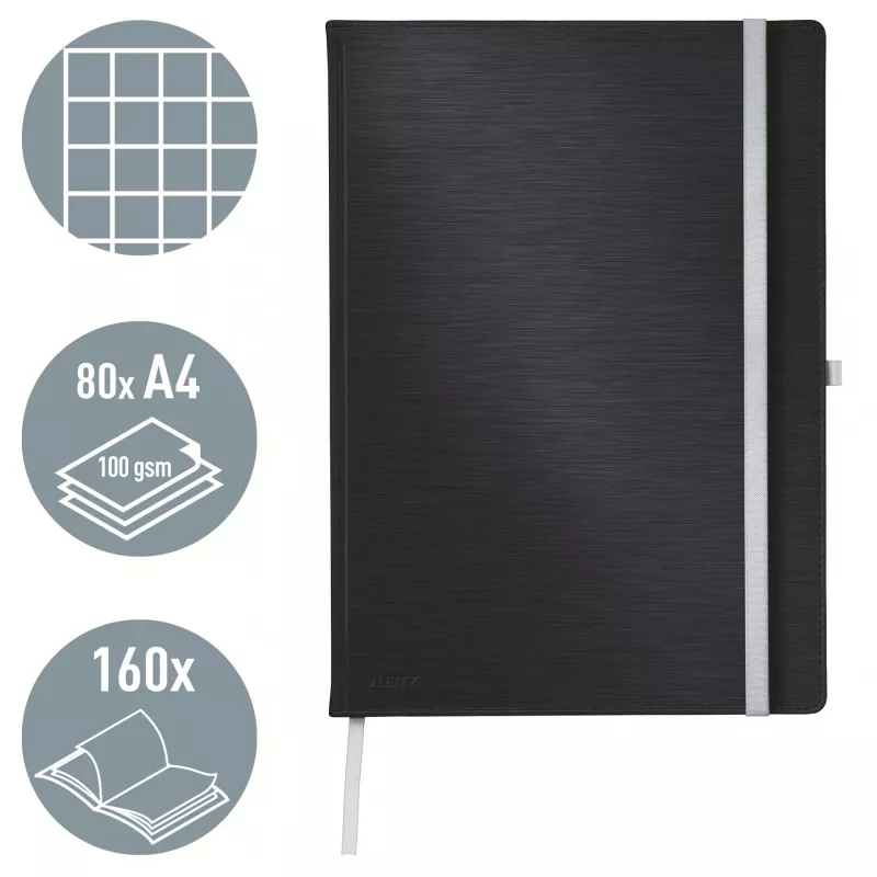Leitz Style sąsiuvinis A4 languotas kietu viršeliu, Monochromatinis, Juodas, A4, 80 lapų, 100 g/m²