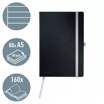 Leitz Style A5 bloknotas linijuotas, minkštas viršelis, juodas, 80 lapų, 100 g/m²