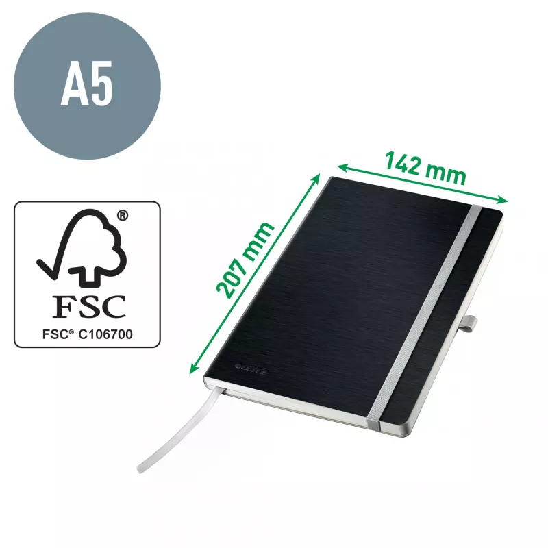 Leitz Style A5 bloknotas linijuotas, minkštas viršelis, juodas, 80 lapų, 100 g/m²