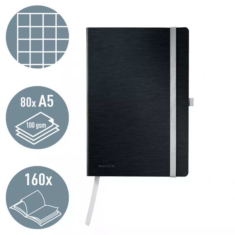 Leitz Style A5 bloknotas languotas minkštu viršeliu, Monochromatic, Juoda, 80 lapų, 100 g/m²