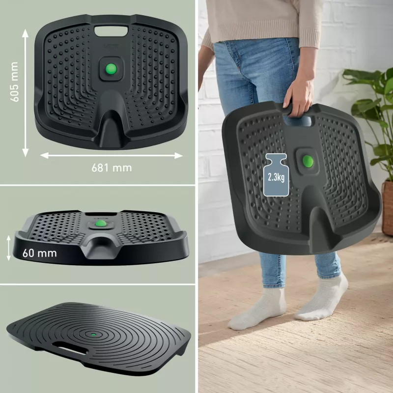 Leitz Ergo Active ergonominis stovėjimo kilimėlis nuovargiui mažinti, stačiakampis, juodas, poliuretanas, 605 x 681 mm
