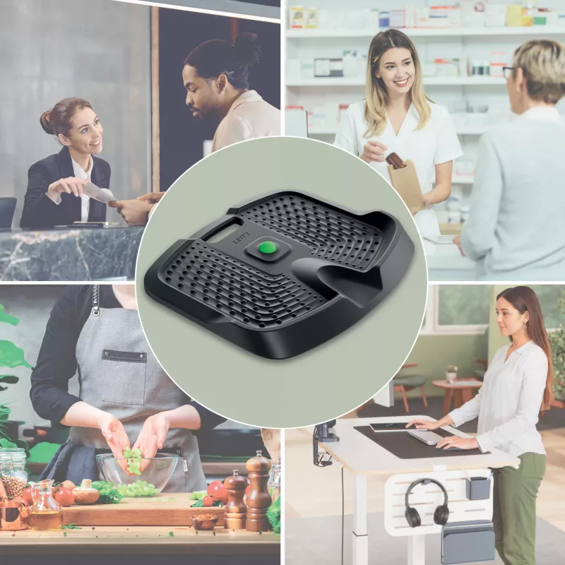 Leitz Ergo Active ergonominis stovėjimo kilimėlis nuovargiui mažinti, stačiakampis, juodas, poliuretanas, 605 x 681 mm
