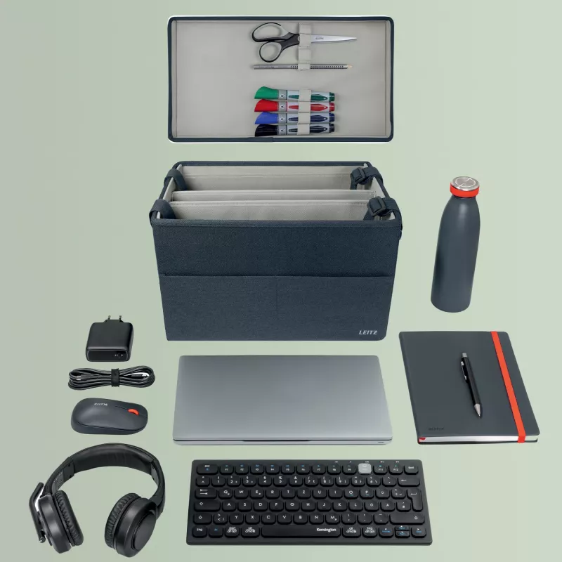 Leitz Fabric Compact Hot Desking Work Bag su dangčiu, pilka, 20x35.5x23.5 cm