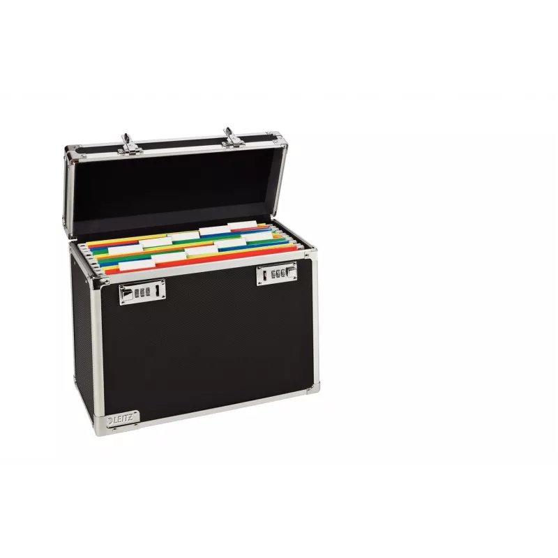 Leitz Mobilus segtuvų dėklas su užraktu A4, juodas, chromuotas, plastikas, kombinacinis užraktas, 15 L, 366 mm, 165 mm