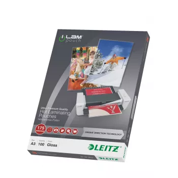 Leitz iLAM Ultra-premium Glossy A3 laminavimo maišeliai su UDT, 175 mikronai, pakuotė 100 vnt.