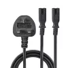 Lindy 2,5 m UK 3 kištukinis kištukas į 2 x IEC C7 skirstytuvą, juoda