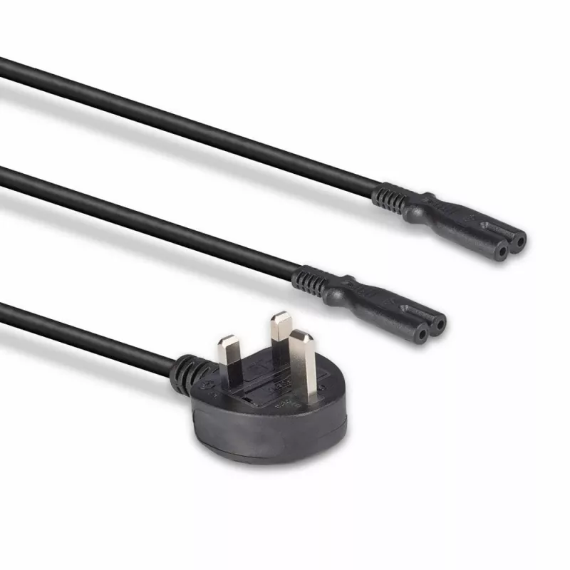 Lindy 2,5 m UK 3 kištukinis kištukas į 2 x IEC C7 skirstytuvą, juoda