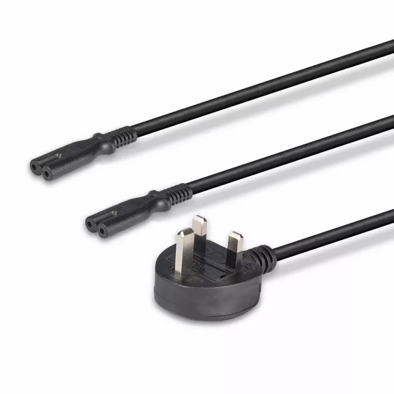 Lindy 2,5 m UK 3 kištukinis kištukas į 2 x IEC C7 skirstytuvą, juoda