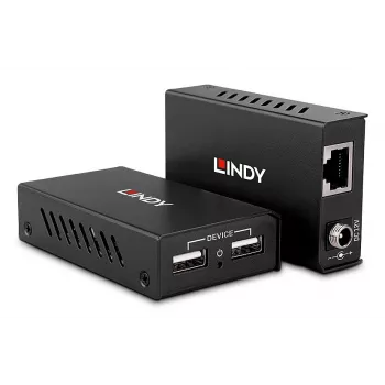 Lindy 100m 2 prievadų USB 2.0 Cat. 6 prailgintuvas, AV siųstuvas ir imtuvas, 100 m, laidinis, juodas