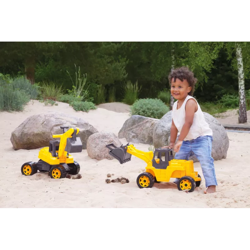 Žaislinis ekskavatorius Lena GIGA TRUCKS SM02217, plastikas ir mediena, pilkai geltonas, nuo 3 metų