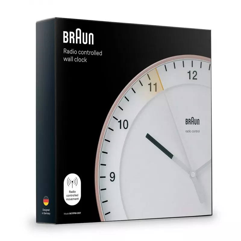 Sieninis laikrodis BRAUN BC 17 PW DCF – analoginis DCF radijo valdomas laikrodis, rožinės ir baltos spalvos