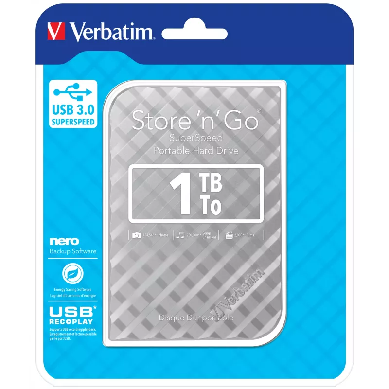 Verbatim Store 'n' Go USB 3.0 išorinis kietasis diskas 1TB sidabrinis