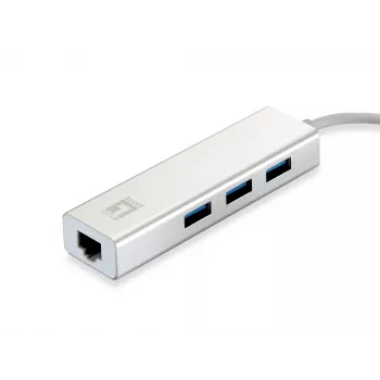 LevelOne USB tinklo adapteris ir USB šakotuvas, Gigabit Ethernet, 1000 Mbit/s, sidabrinis, baltas