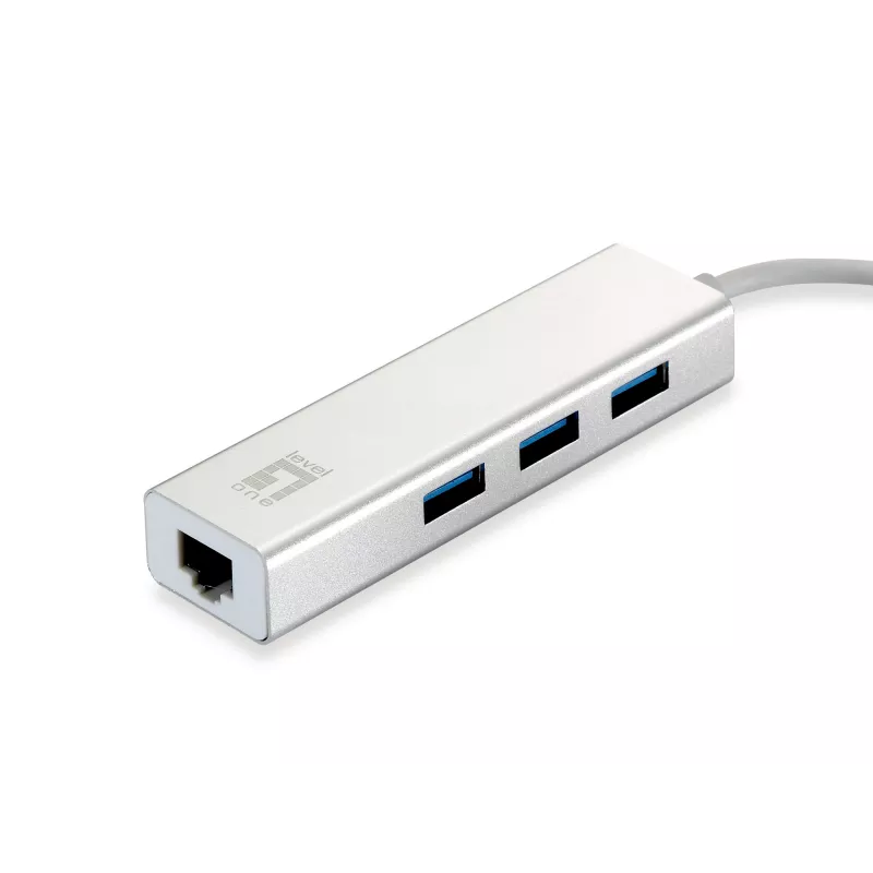 LevelOne USB tinklo adapteris ir USB šakotuvas, Gigabit Ethernet, 1000 Mbit/s, sidabrinis, baltas