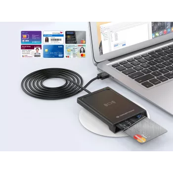 Conceptronic BIAN11B Dviejų sąsajų išmaniųjų kortelių skaitytuvas, USB 2.0, NFC, 1 m, juodas, 100 g