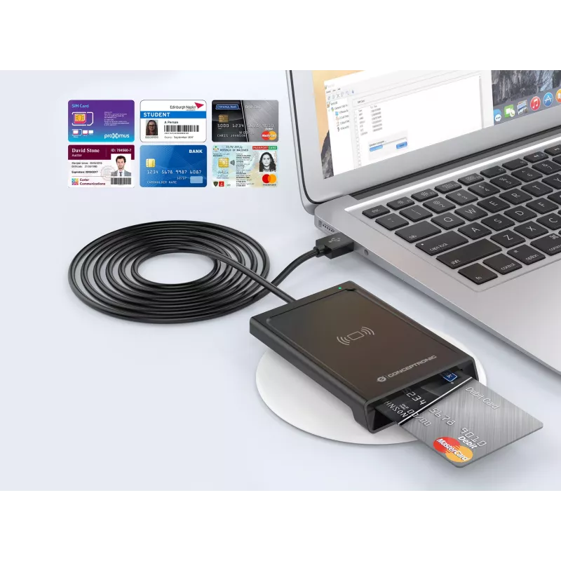 Conceptronic BIAN11B Dviejų sąsajų išmaniųjų kortelių skaitytuvas, USB 2.0, NFC, 1 m, juodas, 100 g