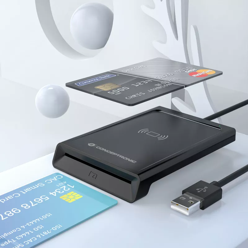 Conceptronic BIAN11B Dviejų sąsajų išmaniųjų kortelių skaitytuvas, USB 2.0, NFC, 1 m, juodas, 100 g