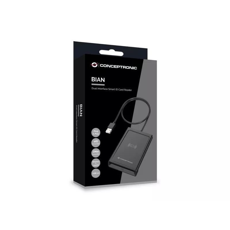 Conceptronic BIAN11B Dviejų sąsajų išmaniųjų kortelių skaitytuvas, USB 2.0, NFC, 1 m, juodas, 100 g