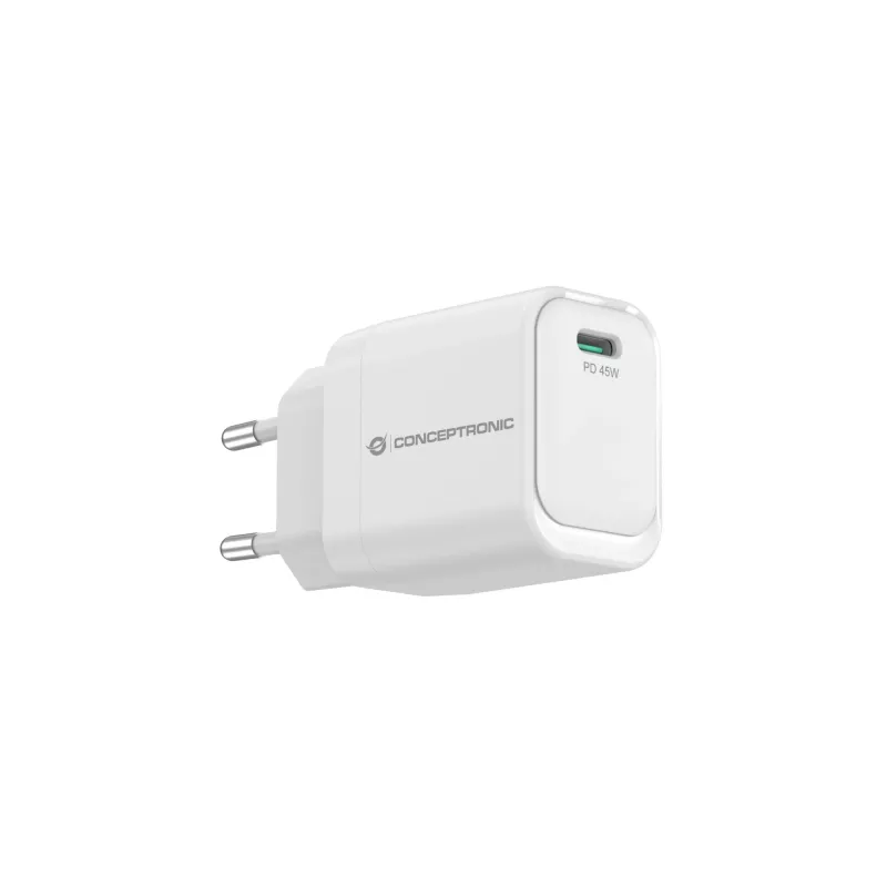 Conceptronic ALTHEA19W45 1 prievadas 45W GaN USB-C PD įkroviklis su PPS, PD 3.0, 100–240V, baltas