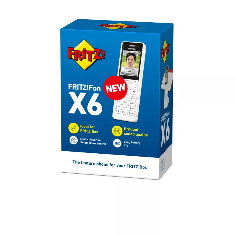DECT belaidis ragelis FRITZ X6 baltas International – garsiakalbis, atsakiklis, 100 įrašų telefonų knyga