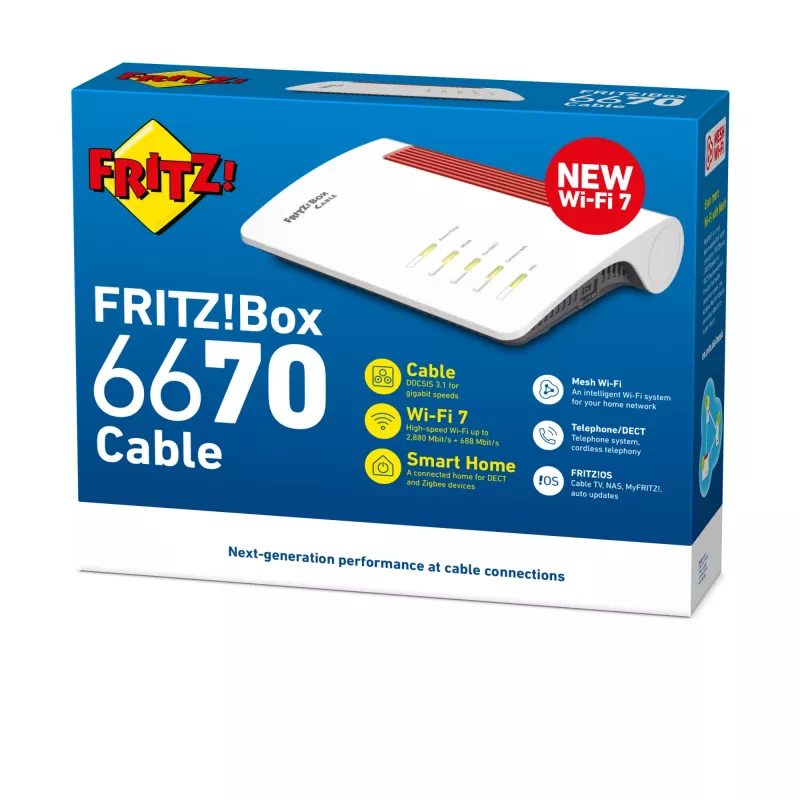 FRITZ!Box 6670 Cable Edition International belaidis maršrutizatorius 2.5 Gigabit Ethernet dviejų juostų (2,4 GHz / 5 GHz) Raudona, Balta