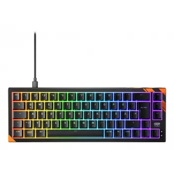 Mechaninė žaidimų klaviatūra Cherry K5 Pro TMR Compact — 65% išdėstymas, QWERTZ, RGB foninis apšvietimas, USB laidas, 2 m, juoda/oranžinė