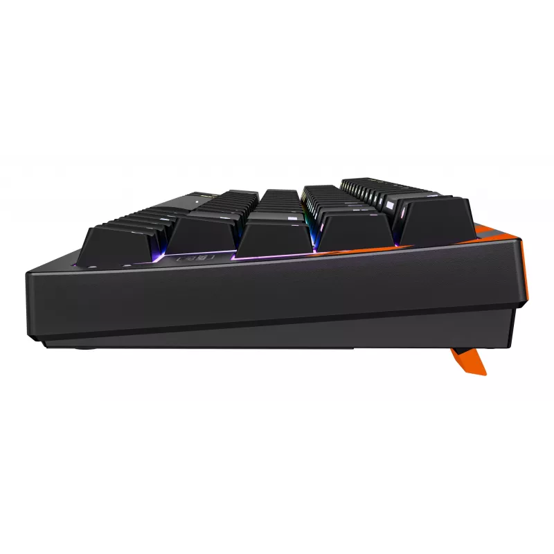 Mechaninė žaidimų klaviatūra Cherry K5 Pro TMR Compact — 65% išdėstymas, QWERTZ, RGB foninis apšvietimas, USB laidas, 2 m, juoda/oranžinė