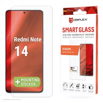 Displex Smart Glass (9H) apsauginis stiklas, skirtas Xiaomi Redmi Note 14, su montavimo lipdukais, nedūžtantis