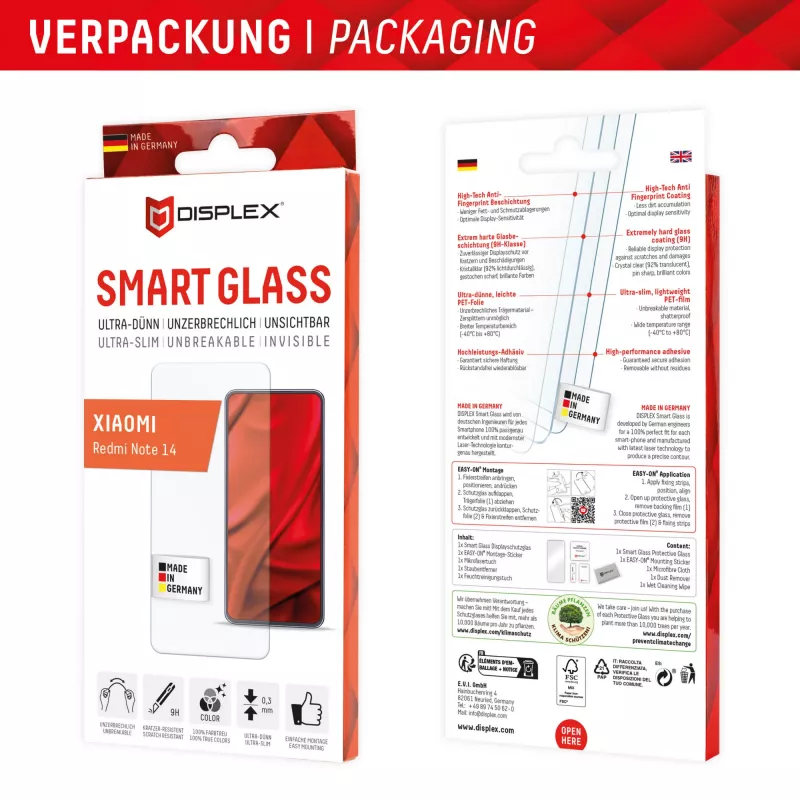 Displex Smart Glass (9H) apsauginis stiklas, skirtas Xiaomi Redmi Note 14, su montavimo lipdukais, nedūžtantis