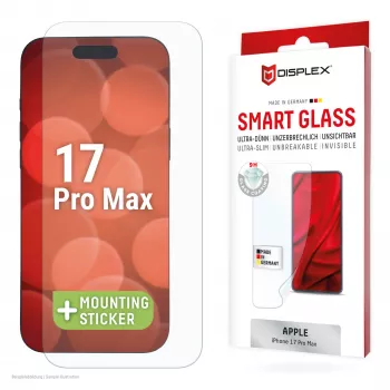 Displex Smart Glass (9H) apsauginis stiklas, skirtas Apple iPhone 17 Pro Max, su montavimo lipduku, nedūžtantis